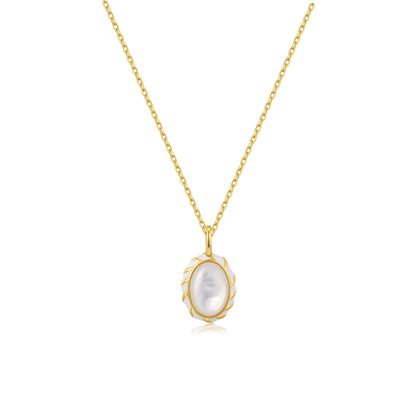 SUIHE Jewelry Luna Mother-of-pearl Necklace with white enamel pendant on gold chain, adjustable length 40cm to 45cm.