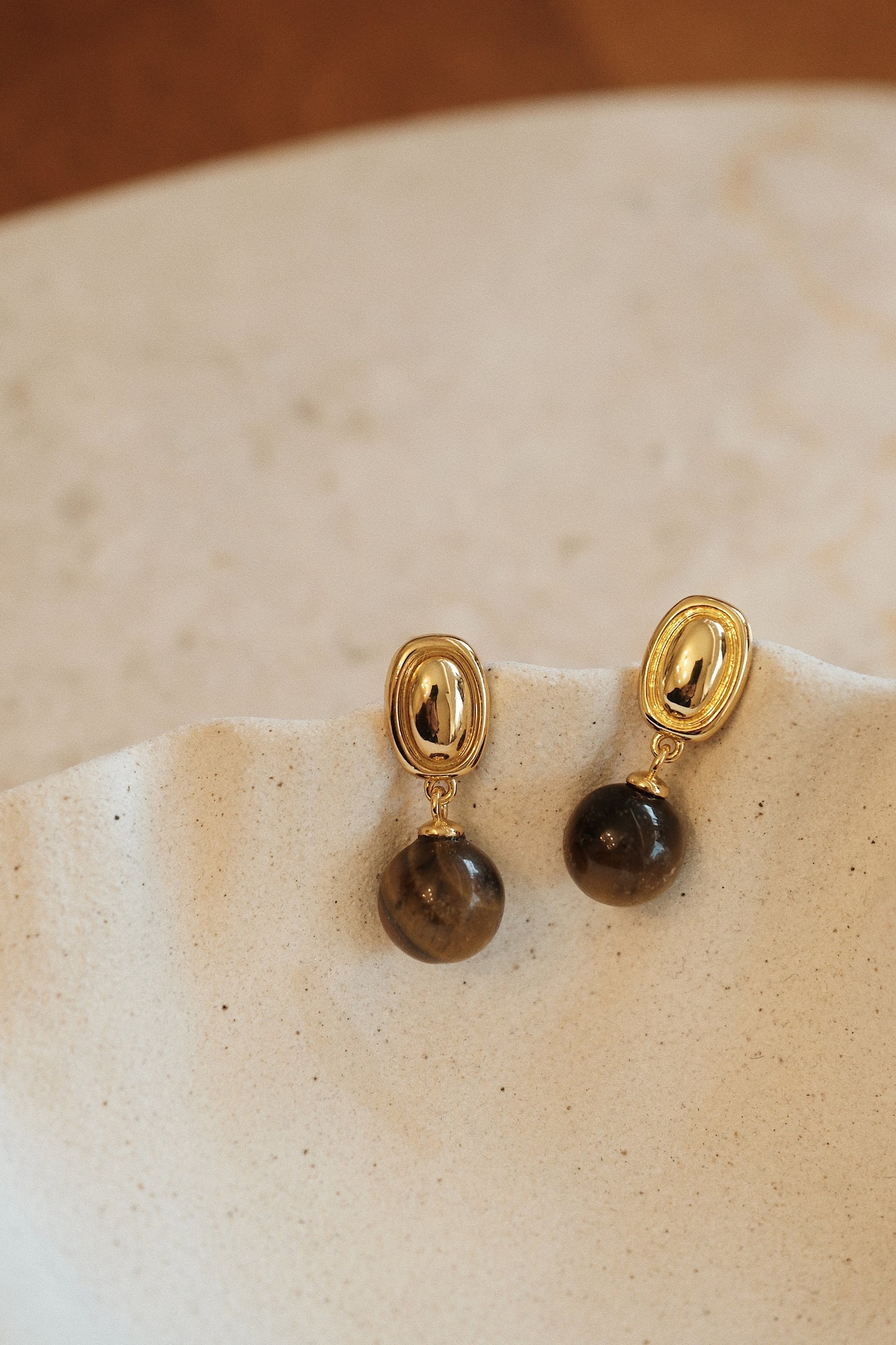 「Halo」Tiger Eye Stone Drop Earrings