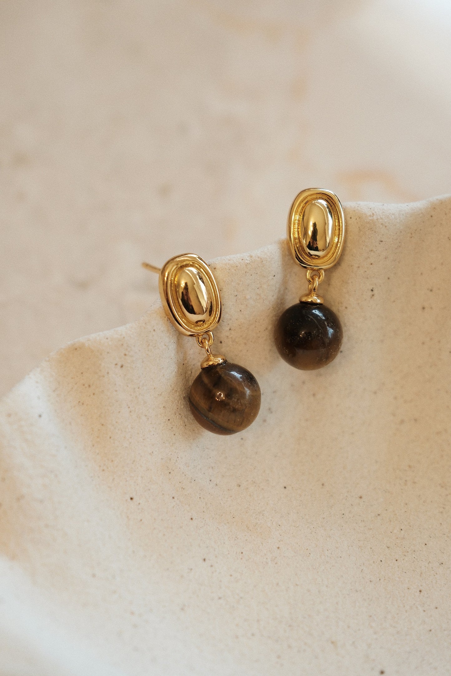 「Halo」Tiger Eye Stone Drop Earrings
