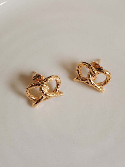 18k Gold Vermeil "Pretzel" Stud Earrings by SUIHE Jewelry on white background, showcasing elegance and simplicity.