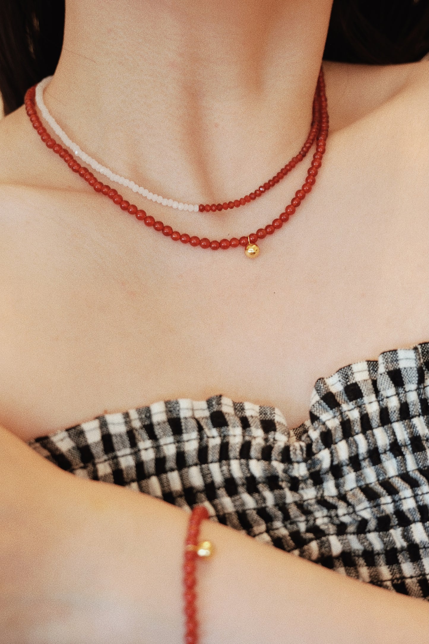 「Lucky」Mini Red Agate Gemstone Beaded Necklace
