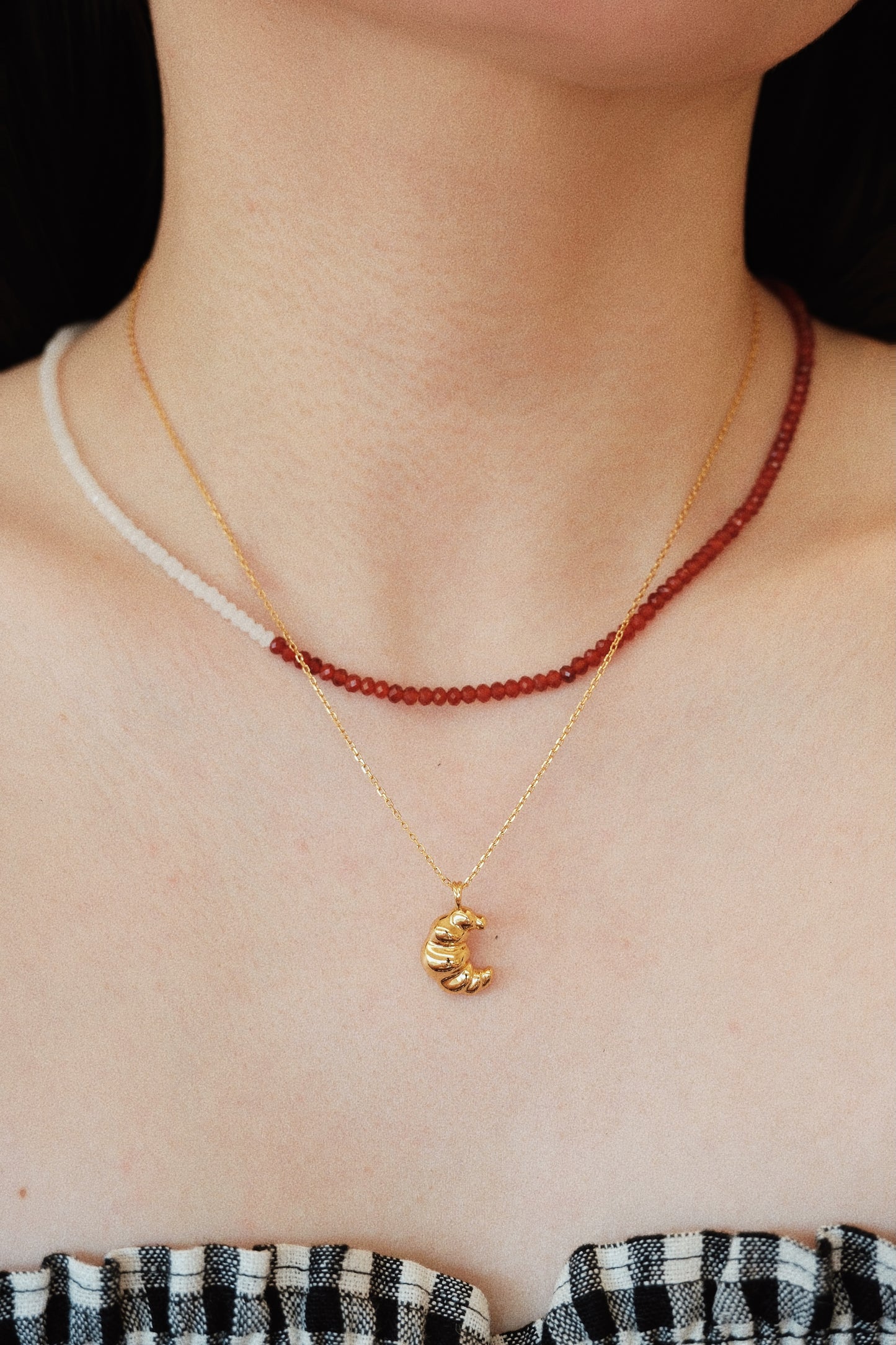 「Lucky」Mini Red Agate Gemstone Beaded Necklace