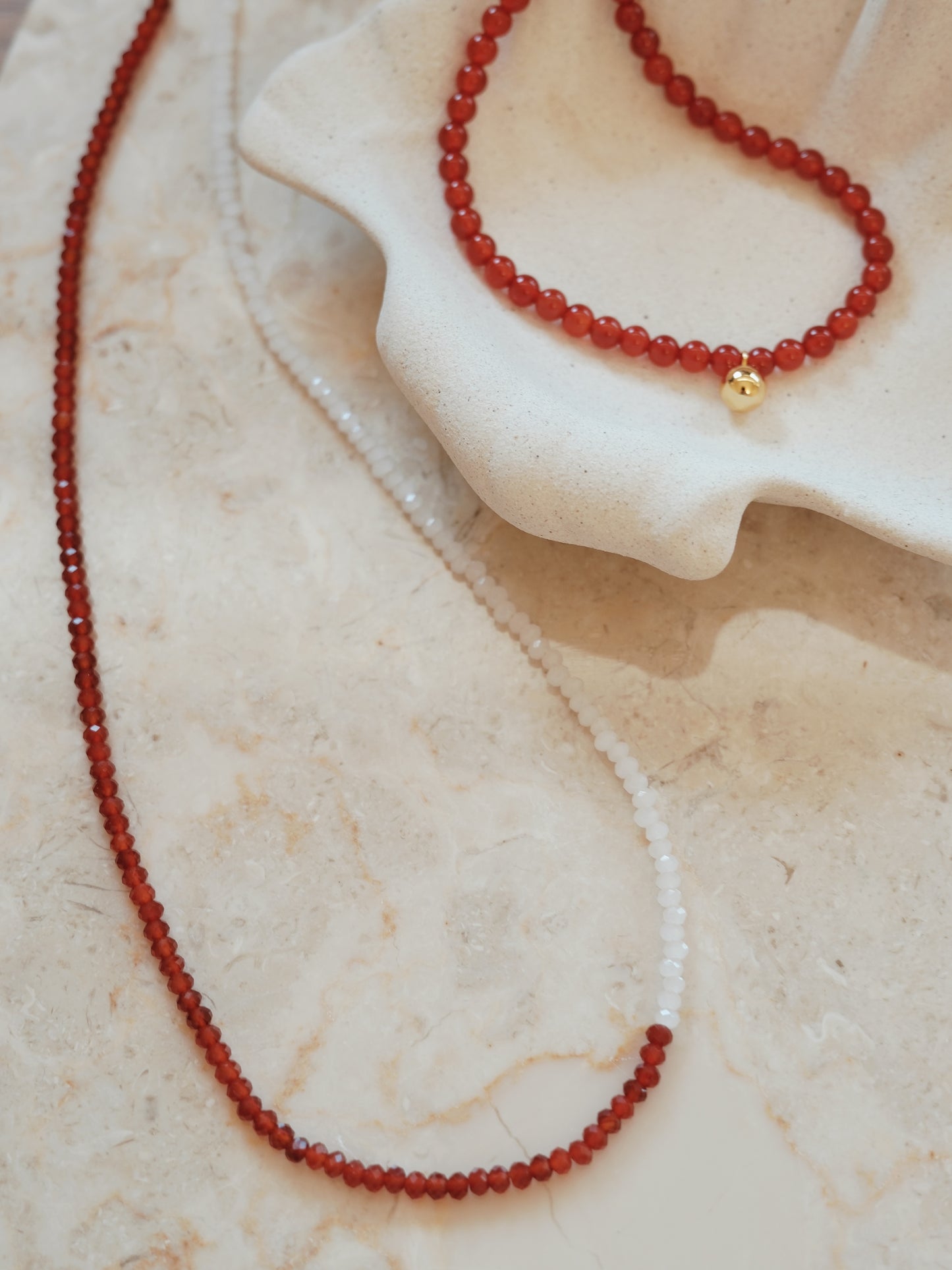 「Lucky」Mini Red Agate Gemstone Beaded Necklace