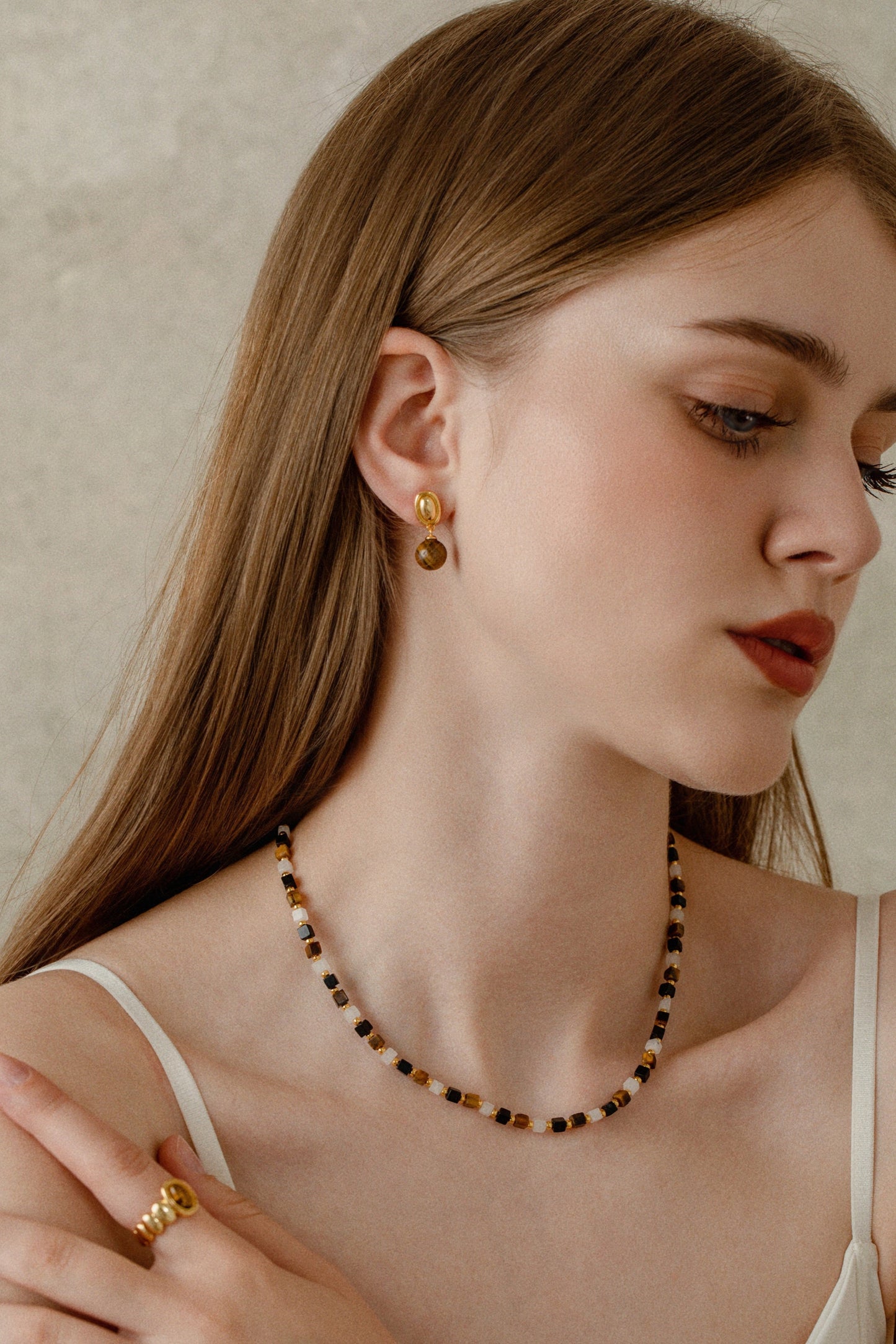 「Marble」Natural Square Gemstone Necklace