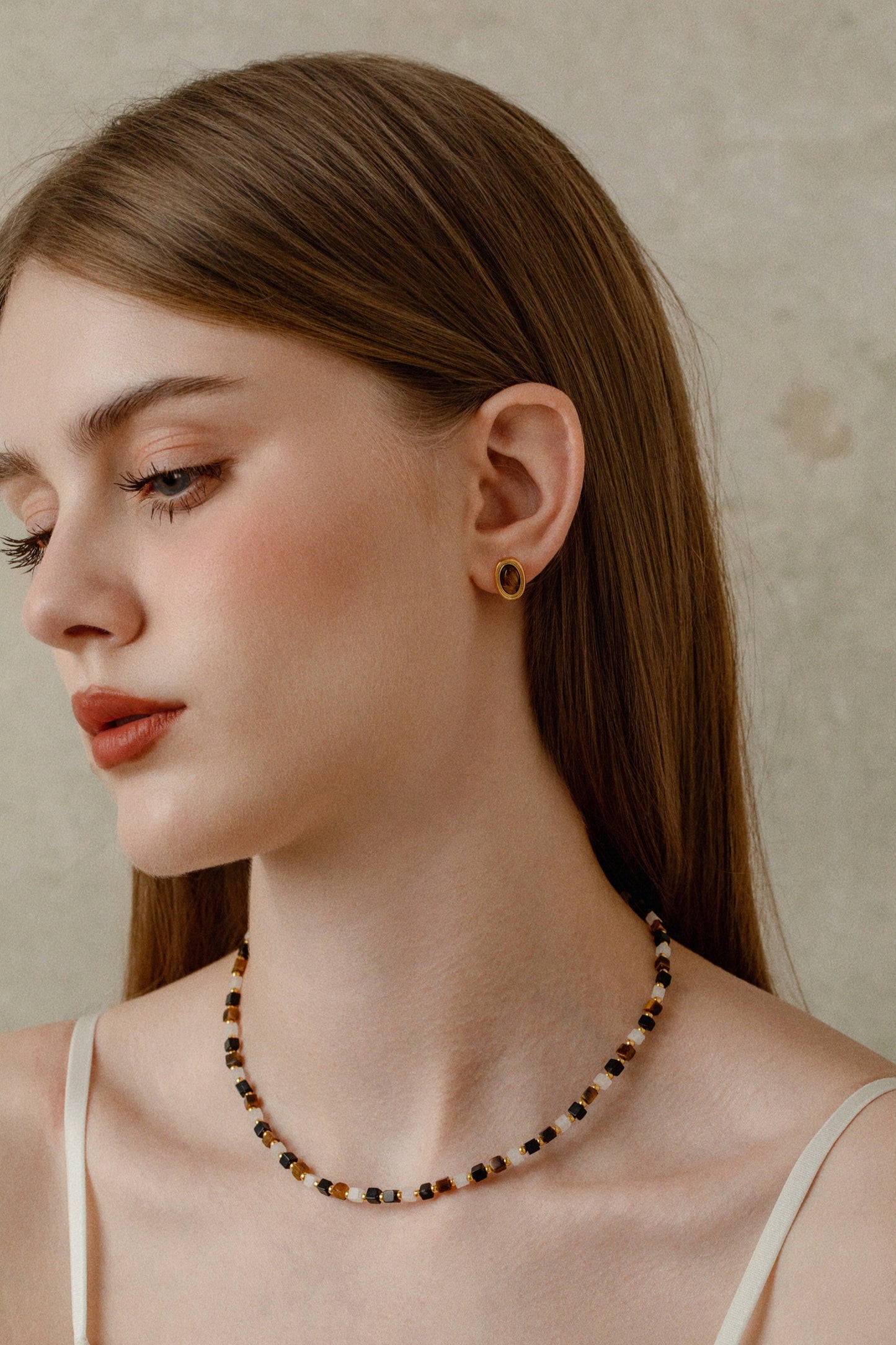 「Halo」Tiger Eye Stone Stud Earrings