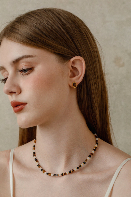 「Marble」Natural Square Gemstone Necklace