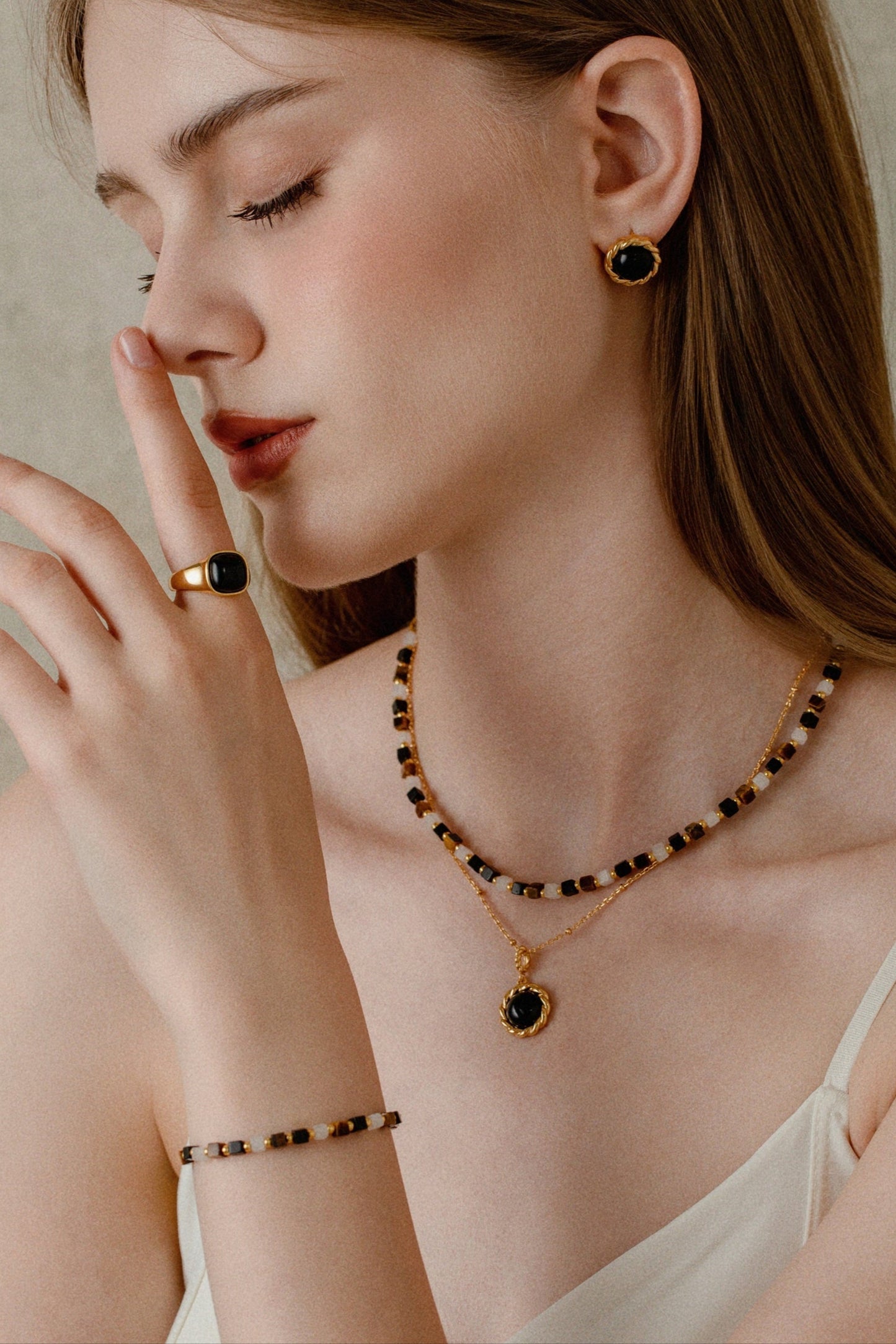 「Marble」Natural Square Gemstone Necklace