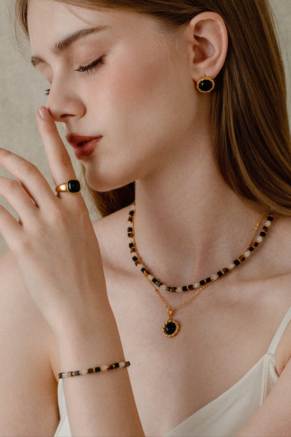 「Marble」Natural Square Gemstone Necklace