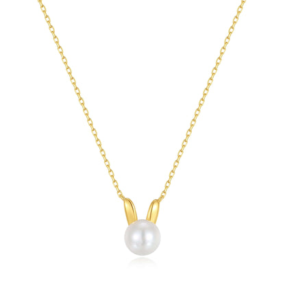 "Bunny" freshwater pearl necklace with 18k gold vermeil chain by SUIHE Jewelry, featuring playful elegance and sophistication.