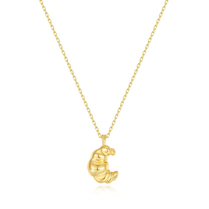 18k Gold Vermeil "Croissant" Necklace by SUIHE Jewelry, inspired by Parisian elegance, with a textured croissant charm, 15mm x 12mm.