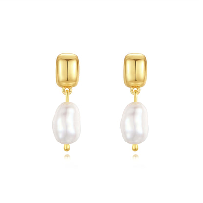 SUIHE Jewelry "Jellybean" Baroque Pearl Earrings with 8-9mm irregular pearls and 18k gold vermeil over sterling silver.