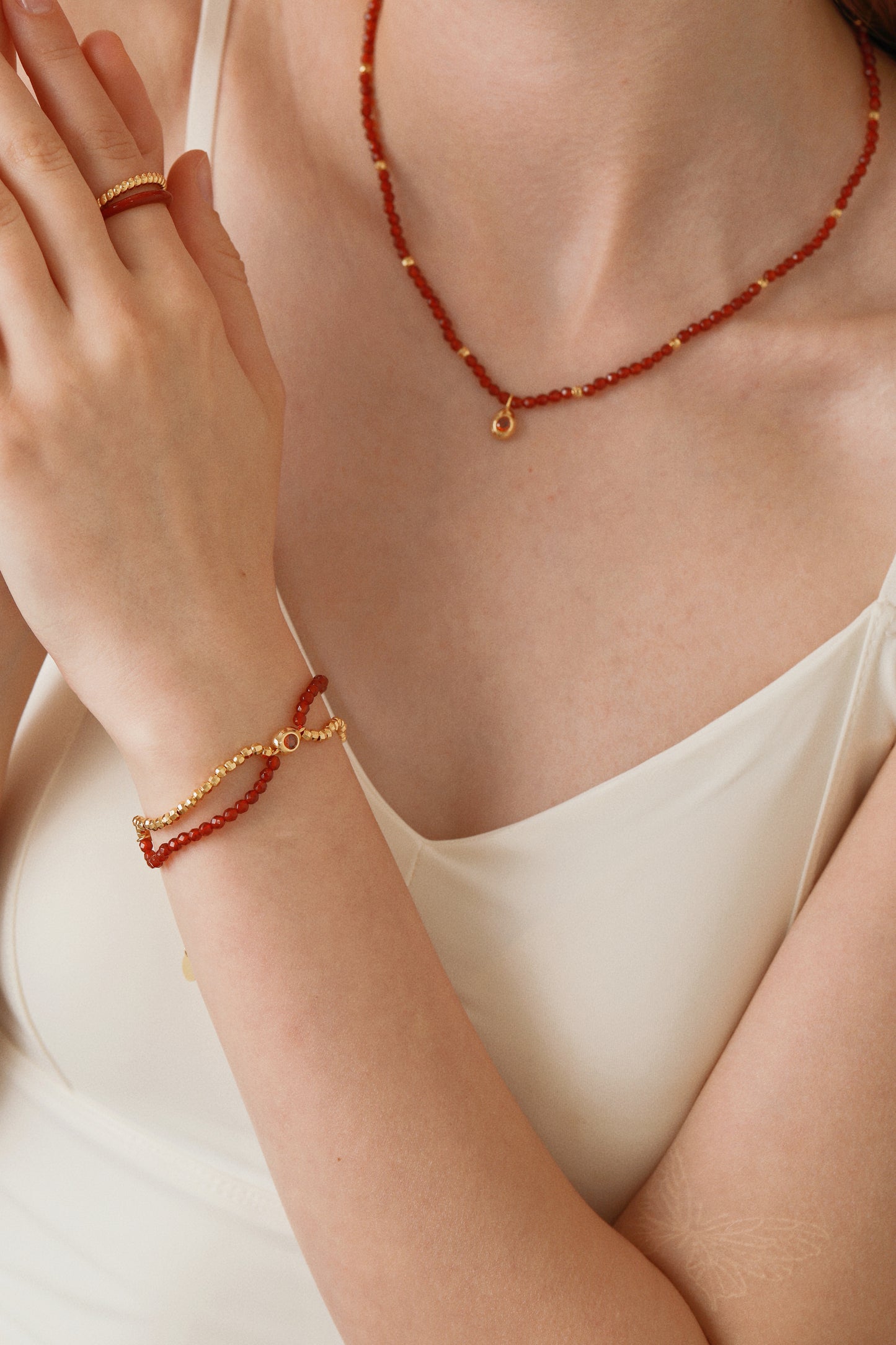 「Lucky」Red Agate Double Chain Bracelet