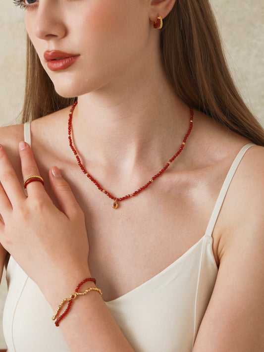 「Lucky」Red Agate Pendant Necklace