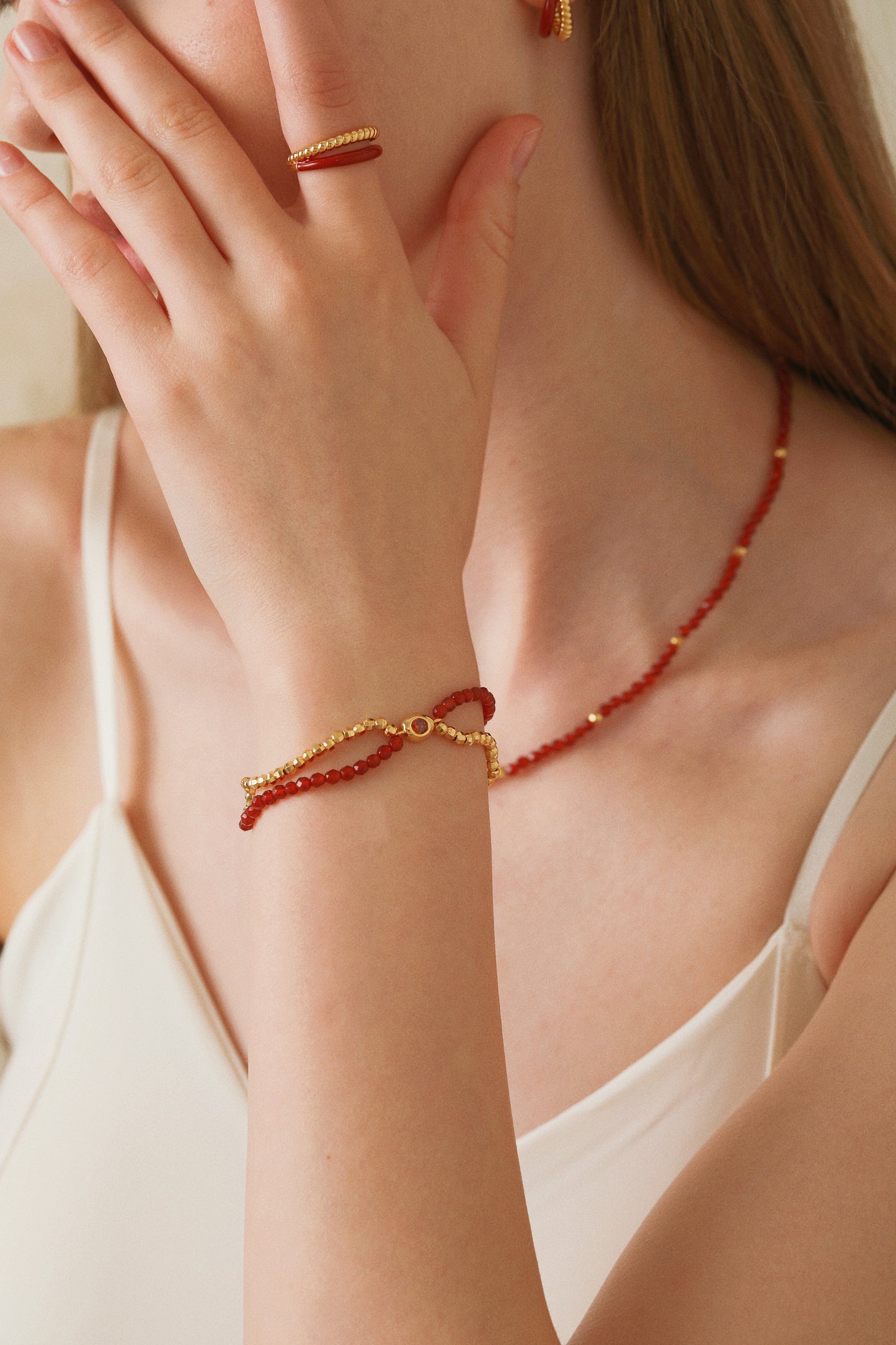 「Lucky」Red Agate Double Chain Bracelet