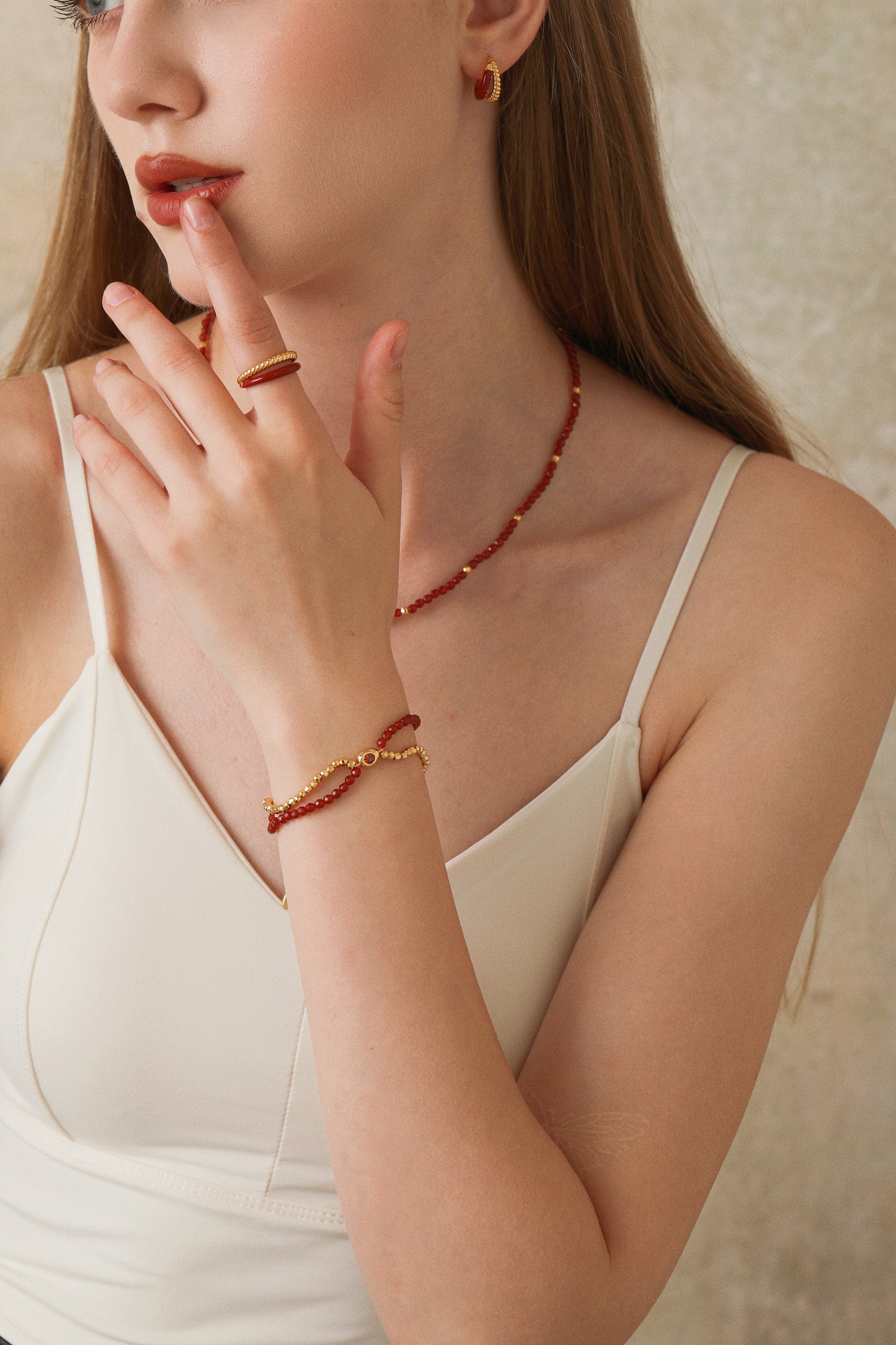 「Lucky」Red Agate Double Chain Bracelet