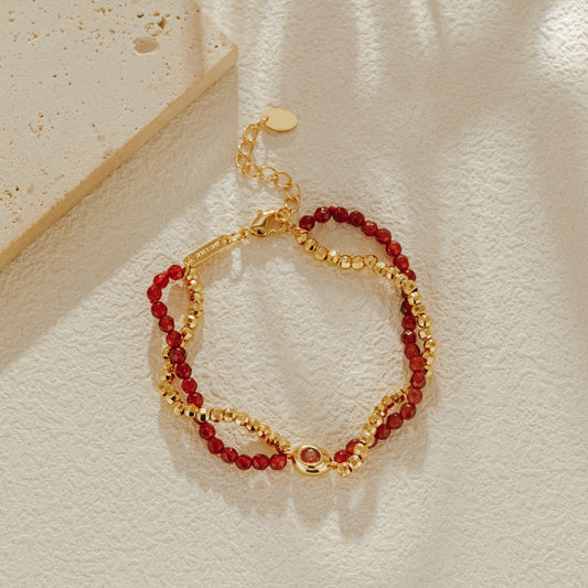 「Lucky」Red Agate Double Chain Bracelet