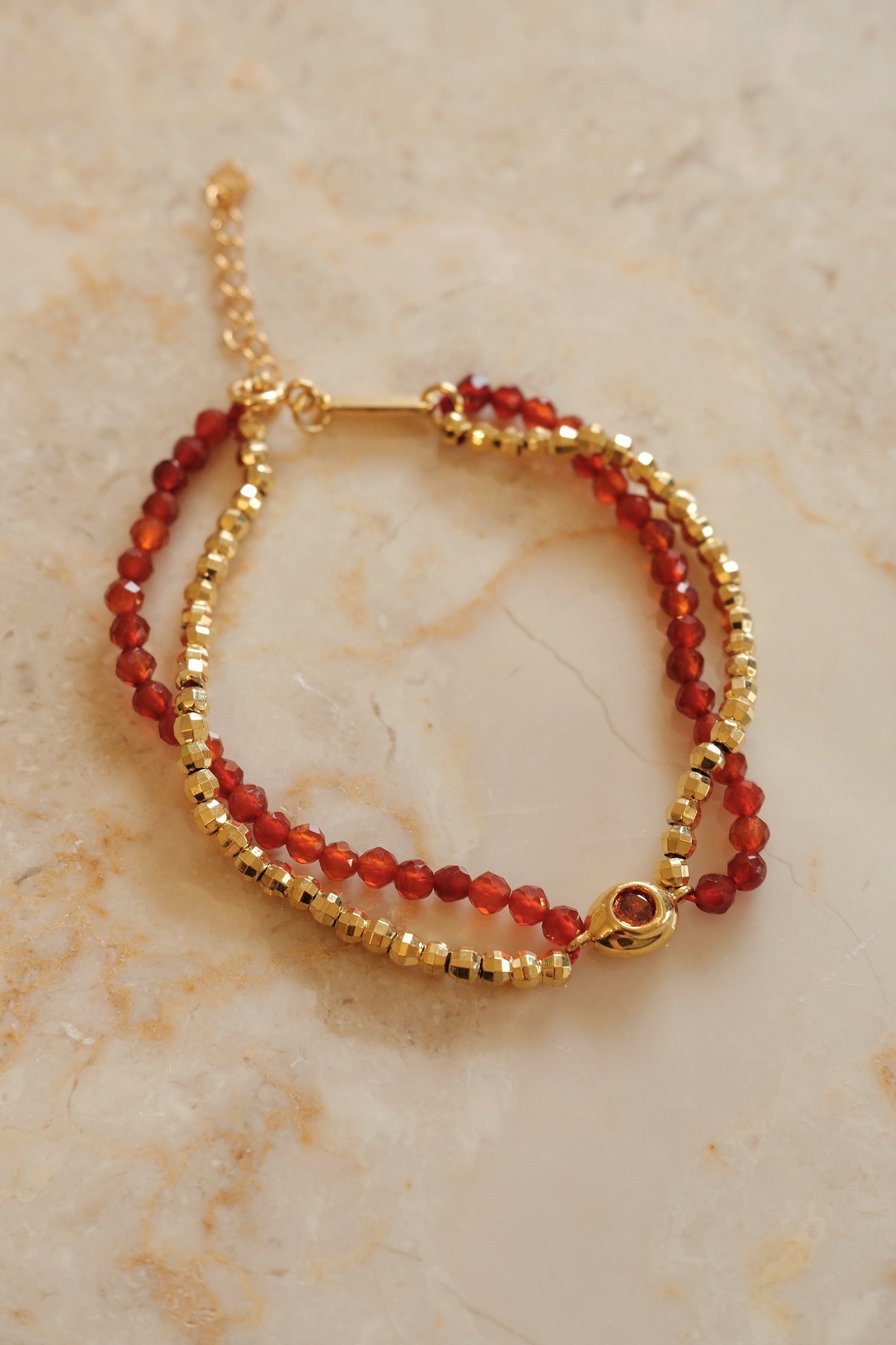「Lucky」Red Agate Double Chain Bracelet